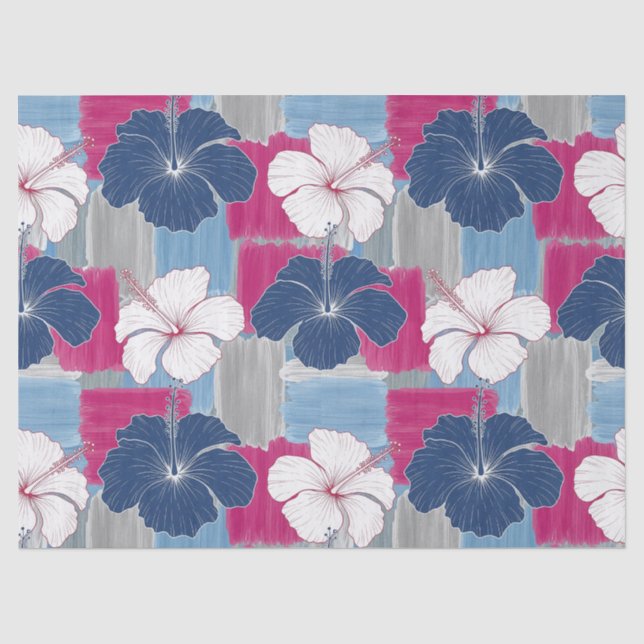 Elegant Blue Hibiscus Floral Pattern (5) Tissue Paper (Front)