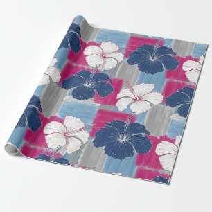 Elegant Blue Hibiscus Floral Pattern (5) Wrapping Paper