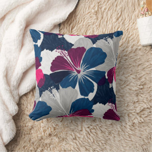 Elegant Blue Hibiscus Floral Pattern (6) Cushion