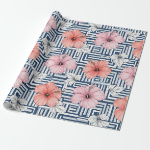 Elegant Blue Hibiscus Floral Pattern (6) Wrapping Paper