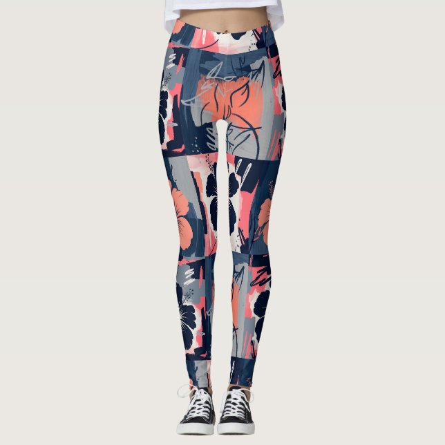 Elegant Blue Hibiscus Floral Pattern (7) Leggings (Front)