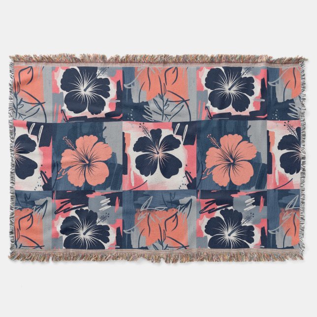 Elegant Blue Hibiscus Floral Pattern (7) Throw Blanket (Front)