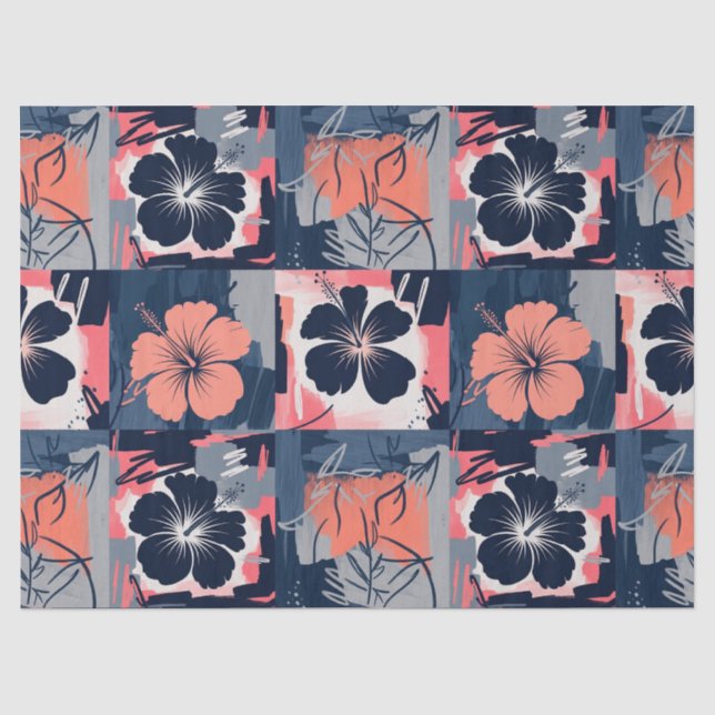 Elegant Blue Hibiscus Floral Pattern (7) Tissue Paper (Front)