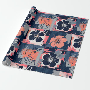 Elegant Blue Hibiscus Floral Pattern (7) Wrapping Paper