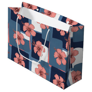 Elegant Blue Hibiscus Floral Pattern (8) Large Gift Bag