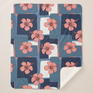 Elegant Blue Hibiscus Floral Pattern (8) Sherpa Blanket