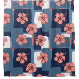 Elegant Blue Hibiscus Floral Pattern (8) Shower Curtain