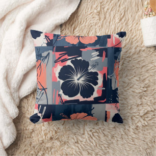Elegant Blue Hibiscus Floral Pattern (9) Cushion