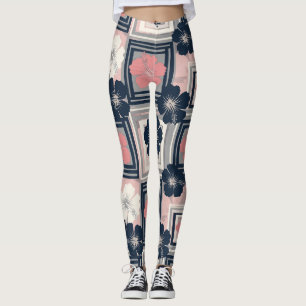 Elegant Blue Hibiscus Floral Pattern (9) Leggings
