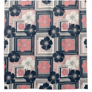 Elegant Blue Hibiscus Floral Pattern (9) Shower Curtain