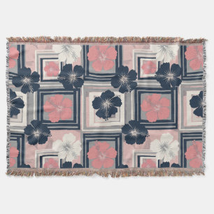 Elegant Blue Hibiscus Floral Pattern (9) Throw Blanket