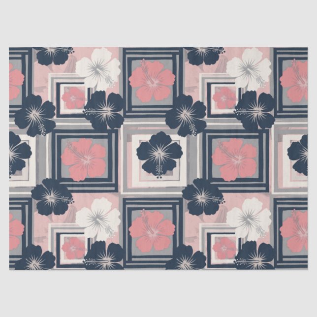 Elegant Blue Hibiscus Floral Pattern (9) Tissue Paper (Front)
