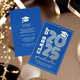 Elegant Blue High School Graduation Gold