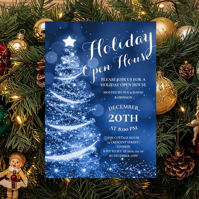 Elegant Blue Holiday Open House Party Invitation (Elegant Blue Holiday Open House Party Invitation)