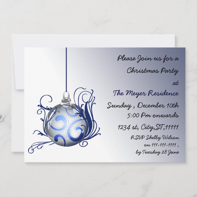 elegant blue Holiday party Invitation (Front)