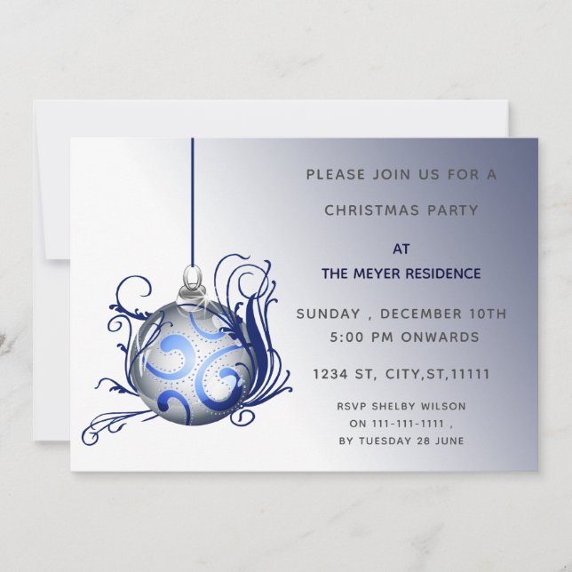 elegant blue Holiday party Invitation (Front)