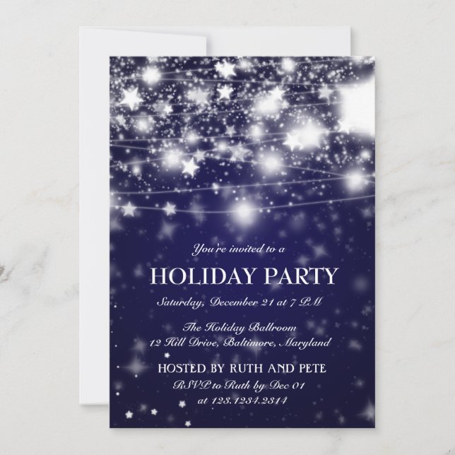 Elegant Blue Holiday Party Shining Stars Invitation (Front)