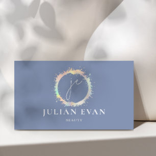 Elegant Blue Holographic Monogram Business Card