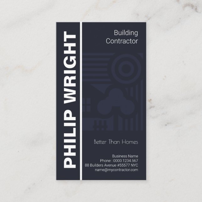 Elegant Blue Home Design Motif Building Contractor Business Card (Front)