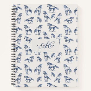Elegant Blue Horses Monogrammed Initial Gifts Notebook