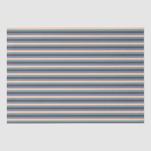 Elegant Blue Hues, Peach and Grey Stripes Pattern Tissue Paper (Front)