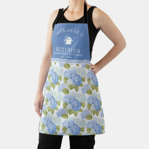 Elegant Blue Hydragea Flowers Pattern Monogram Apron