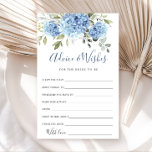 Elegant Blue Hydrangea Advice & Wishes Card<br><div class="desc">Personalise with the bride to be's name and date of shower. 
For further customisation,  please click the "customise further" link. If you need help,  contact me please.</div>