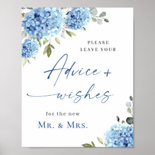 Elegant Blue Hydrangea Advice & Wishes Wedding Poster