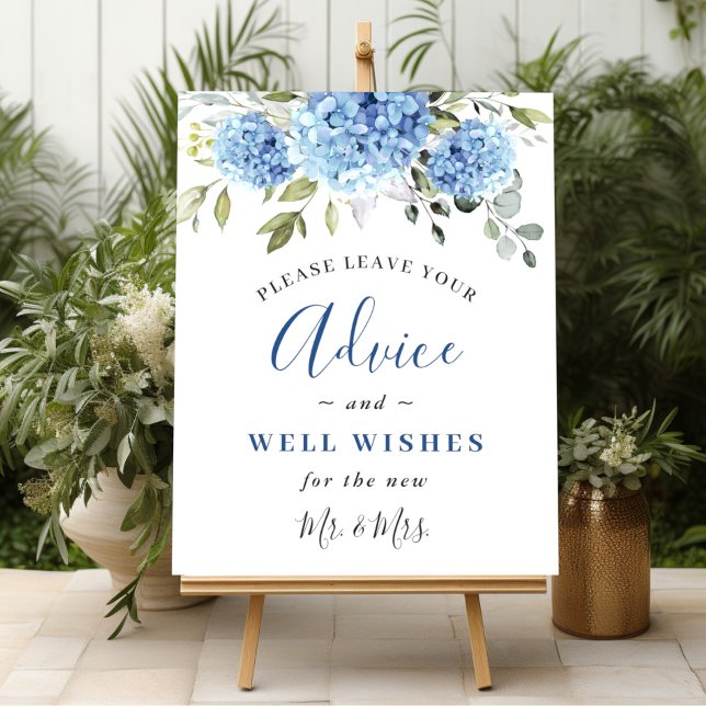 Elegant Blue Hydrangea Advice & Wishes Wedding Poster (Creator Uploaded)