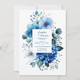 Elegant Blue Hydrangea Anemone Eucalyptus Invitation