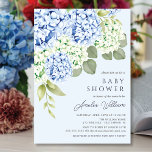 Elegant Blue Hydrangea Baby Shower Invitation<br><div class="desc">Beautiful blue hydrangea baby shower design set on a pale blue background with a coordinating back for an extra special touch.</div>