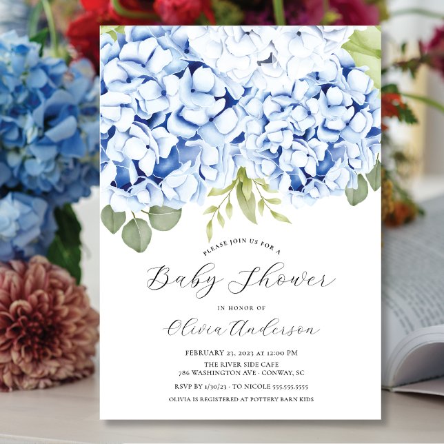 Elegant Blue Hydrangea Baby Shower Invitation (Creator Uploaded)