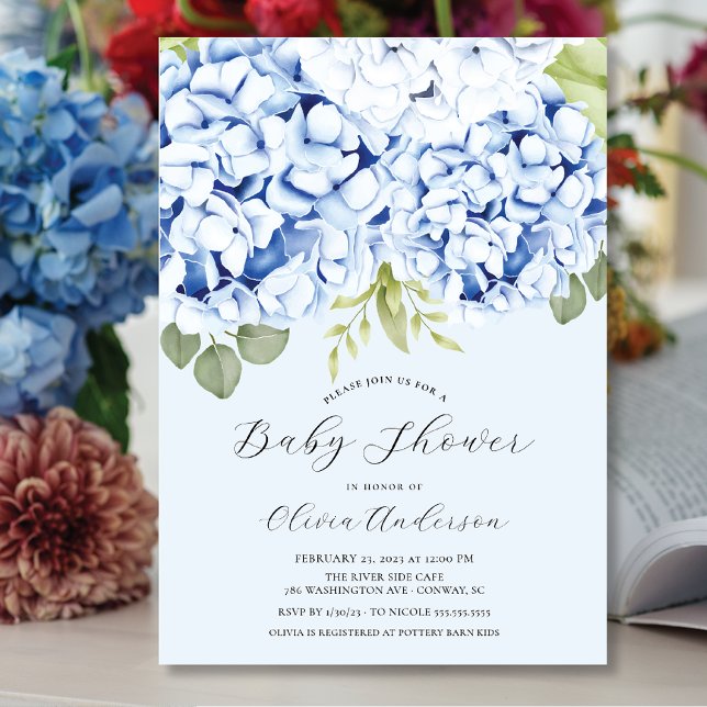 Elegant Blue Hydrangea Baby Shower Invitation (Creator Uploaded)