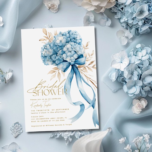 Elegant Blue Hydrangea Bow Bridal Shower Invitation (Creator Uploaded)