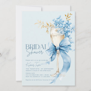 Elegant Blue Hydrangea Bow Bridal Shower Invitation