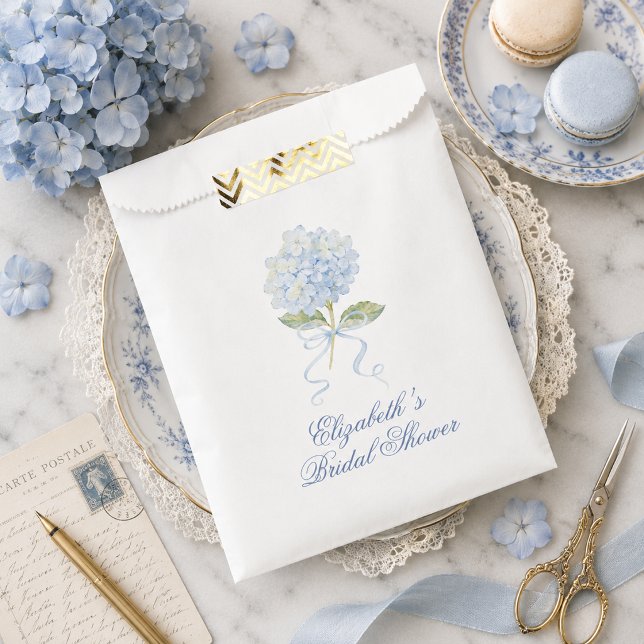 Elegant Blue Hydrangea Bridal Shower  Favour Bags (Elegant Blue Hydrangea Bridal Shower Favor Bag)