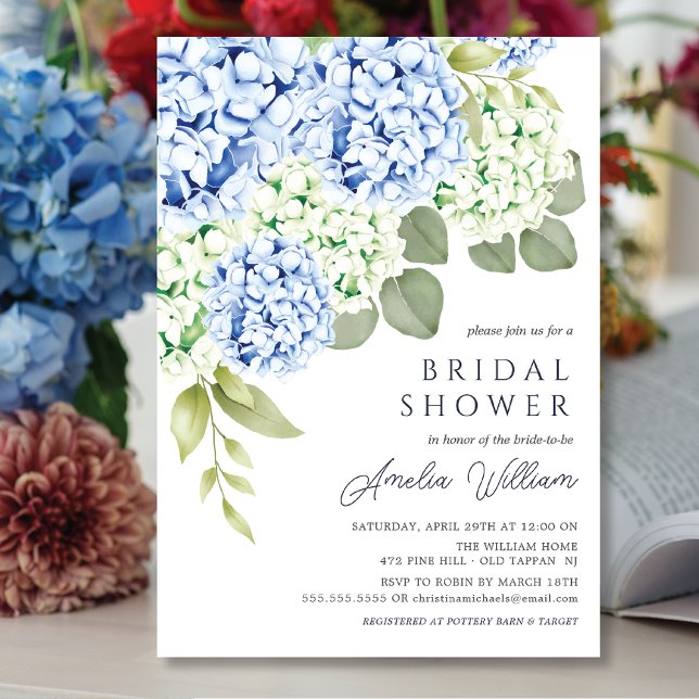 Elegant Blue Hydrangea Bridal Shower Invitation (Creator Uploaded)