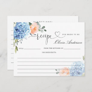Elegant Blue Hydrangea Bridal Shower Recipe Card