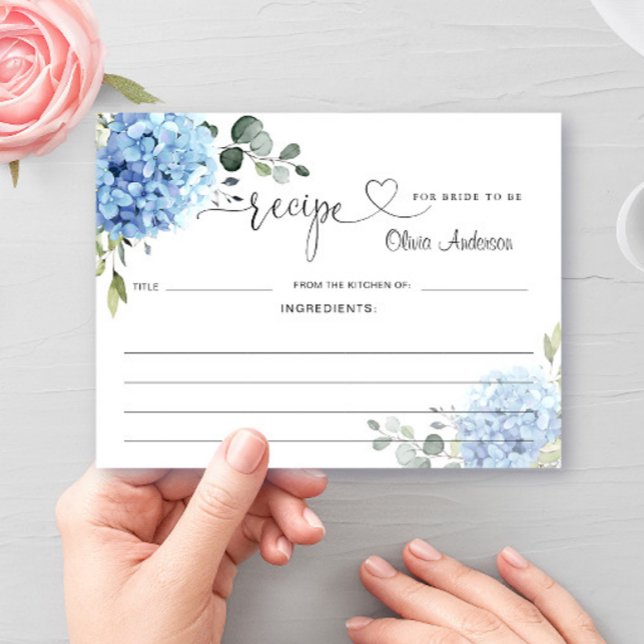 Elegant Blue Hydrangea Bridal Shower Recipe Card (Creator Uploaded)
