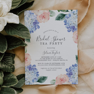 Elegant Blue Hydrangea Bridal Shower Tea Party Invitation