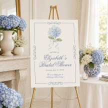 Elegant Blue Hydrangea Bridal Shower Welcome Sign