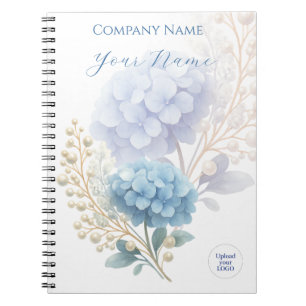 Elegant Blue Hydrangea Business Corporate Logo Notebook