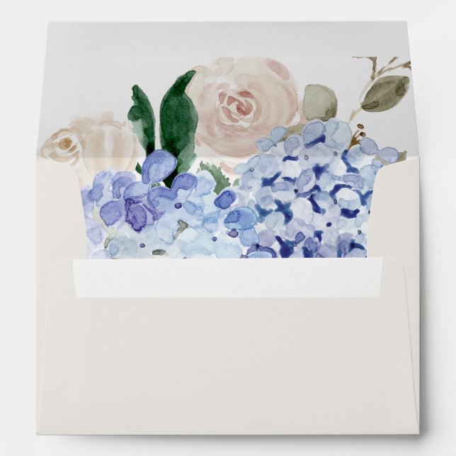 Elegant Blue Hydrangea | Cream Wedding Invitation Envelope (Back (Bottom))