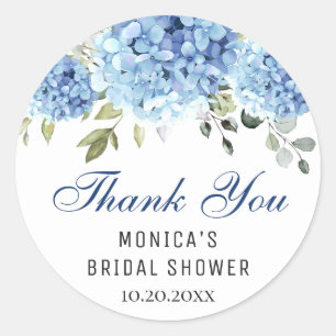 Elegant Blue Hydrangea Eucalyptus Bridal Shower Classic Round Sticker