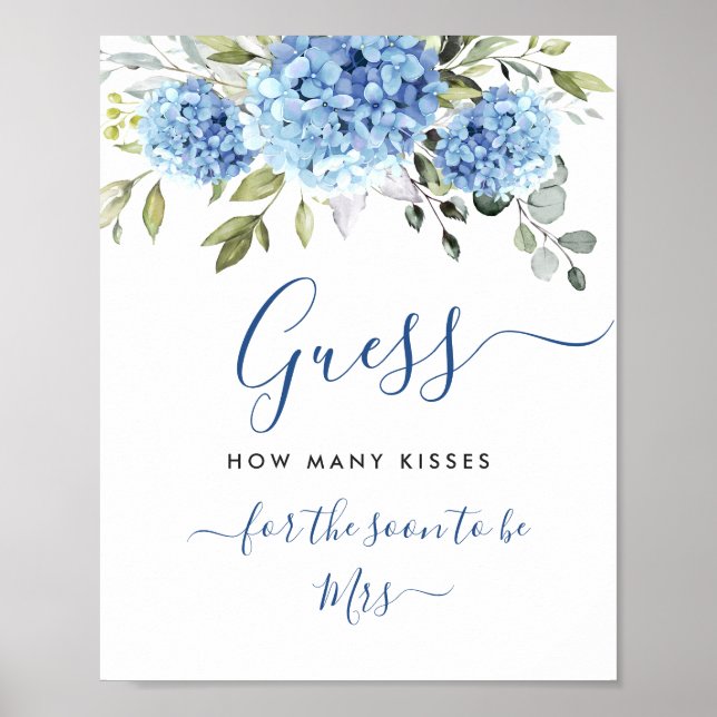 Elegant Blue Hydrangea Eucalyptus Bridal Shower Poster (Front)