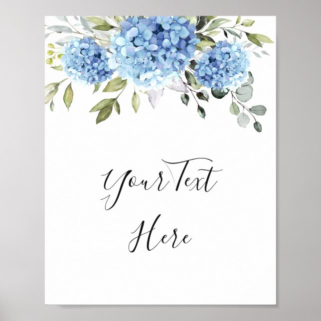 Elegant Blue Hydrangea Eucalyptus Custom Sign (Front)