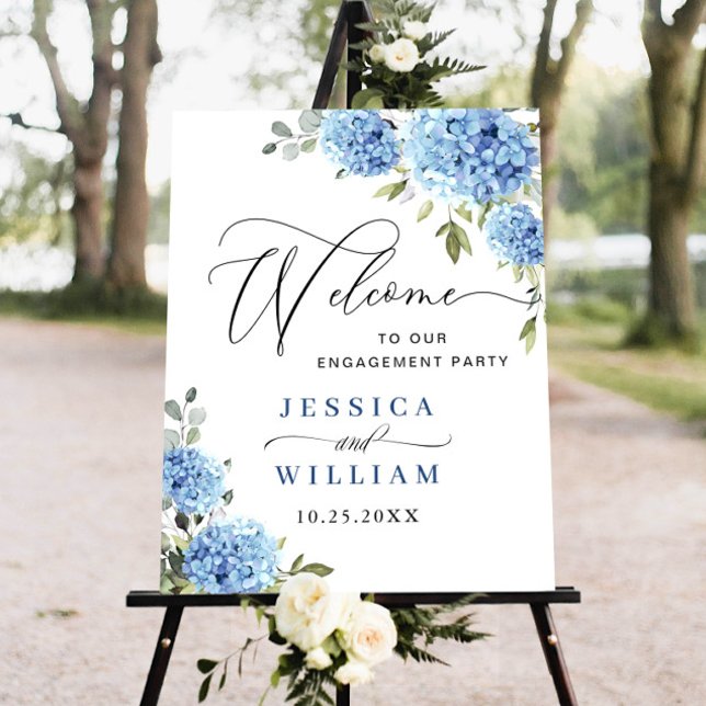 Elegant Blue Hydrangea Eucalyptus Engagement Party Poster (Creator Uploaded)