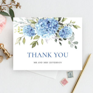 Elegant Blue Hydrangea Eucalyptus Flower Thank You Postcard