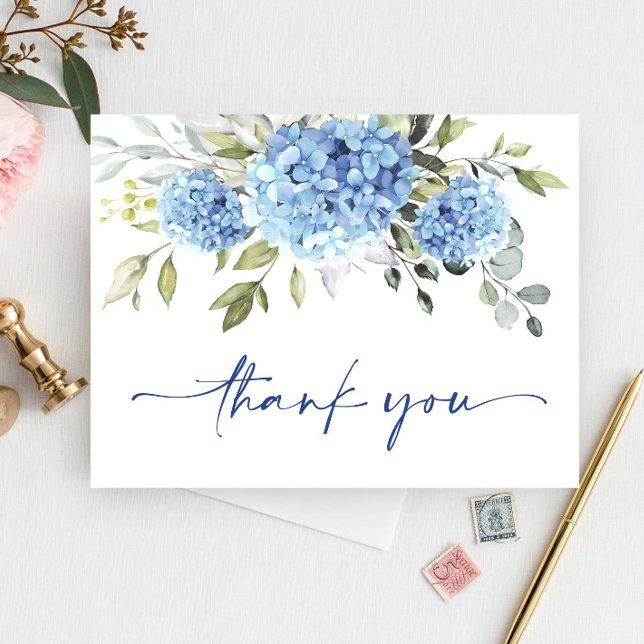Elegant Blue Hydrangea Eucalyptus Flower Thank You Postcard (Creator Uploaded)