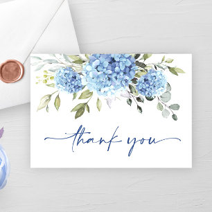 Elegant Blue Hydrangea Eucalyptus Flowers Simple  Thank You Card